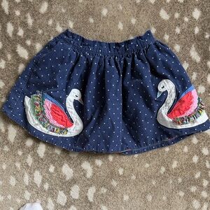 Mini Boden Navy Blue Corduroy Skirt with Swan Appliqués - 3-4Y